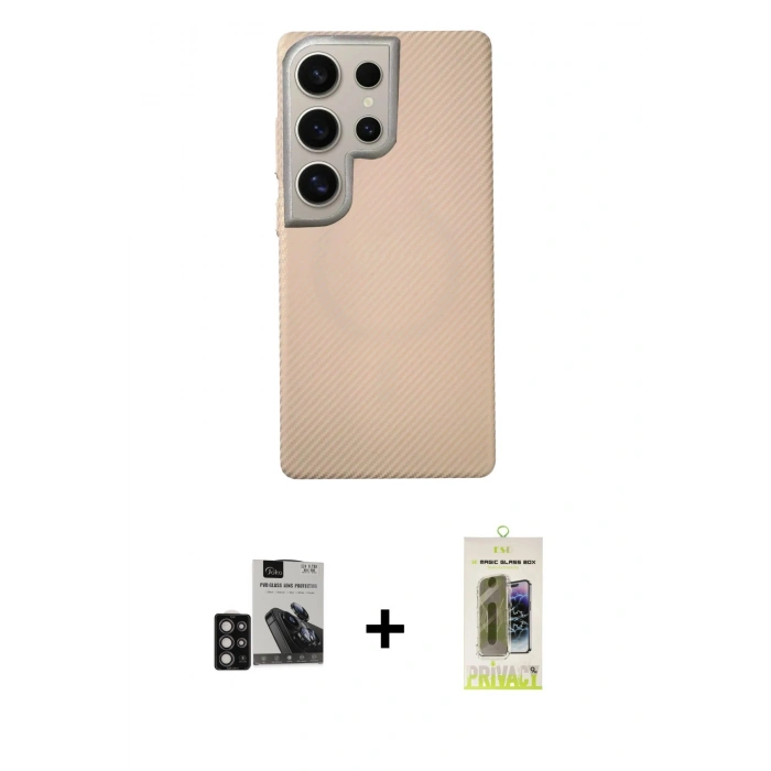 MARSİLYAN™- Galaxy S24 Ultra Kılıf Eksen Prime - Siyah Joko Magic 5D Hayalet Cam + PVD Metal Kamera Lens - DNMR