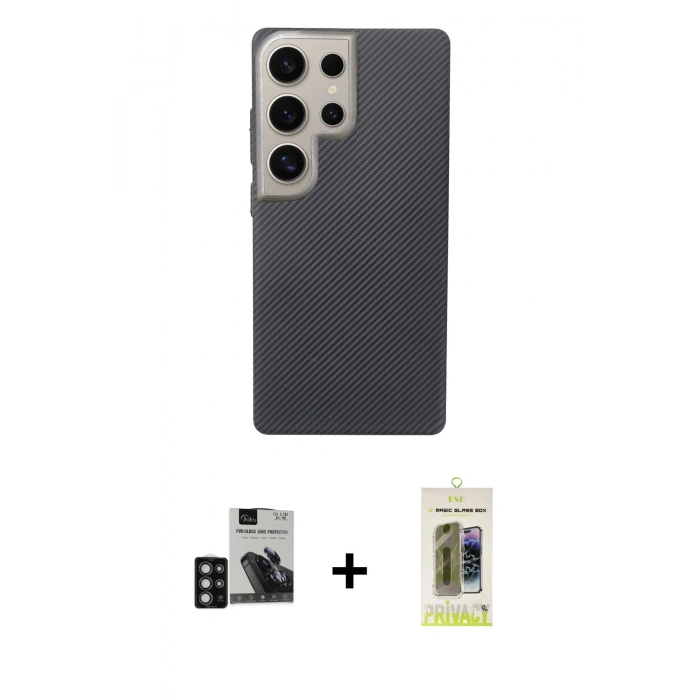 MARSİLYAN™- Galaxy S24 Ultra Kılıf Eksen Prime - Siyah Joko Magic 5D Hayalet Cam + PVD Metal Kamera Lens - DNMR