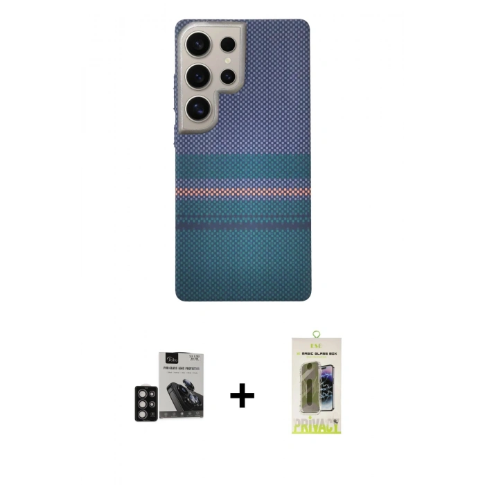 MARSİLYAN™- Galaxy S24 Ultra Kılıf Eksen Prime - Siyah Joko Magic 5D Hayalet Cam + PVD Metal Kamera Lens - DNMR