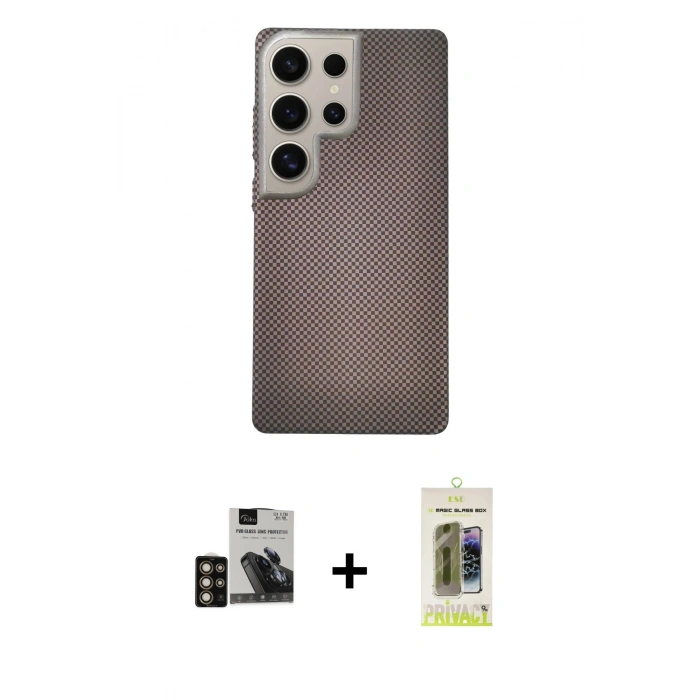 MARSİLYAN™- Galaxy S24 Ultra Kılıf Eksen Prime - Siyah Joko Magic 5D Hayalet Cam + PVD Metal Kamera Lens - GD