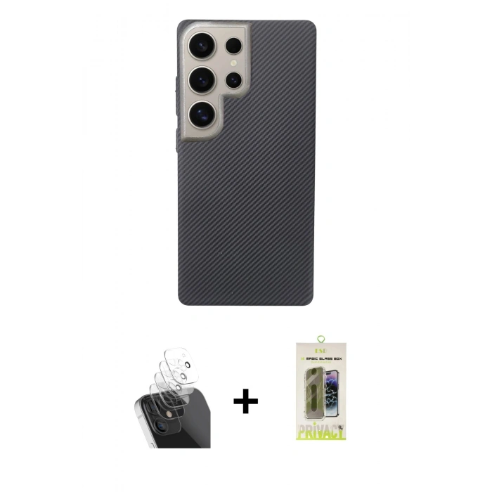 MARSİLYAN™- Galaxy S24 Ultra Kılıf Eksen Prime - Siyah Joko Magic 5D Hayalet Cam + Kamera Lens Koruma Cam - SF