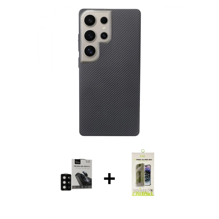 MARSİLYAN™- Galaxy S24 Ultra Kılıf Eksen Prime - Siyah Joko Magic 5D Hayalet Cam + PVD Metal Kamera Lens - SH