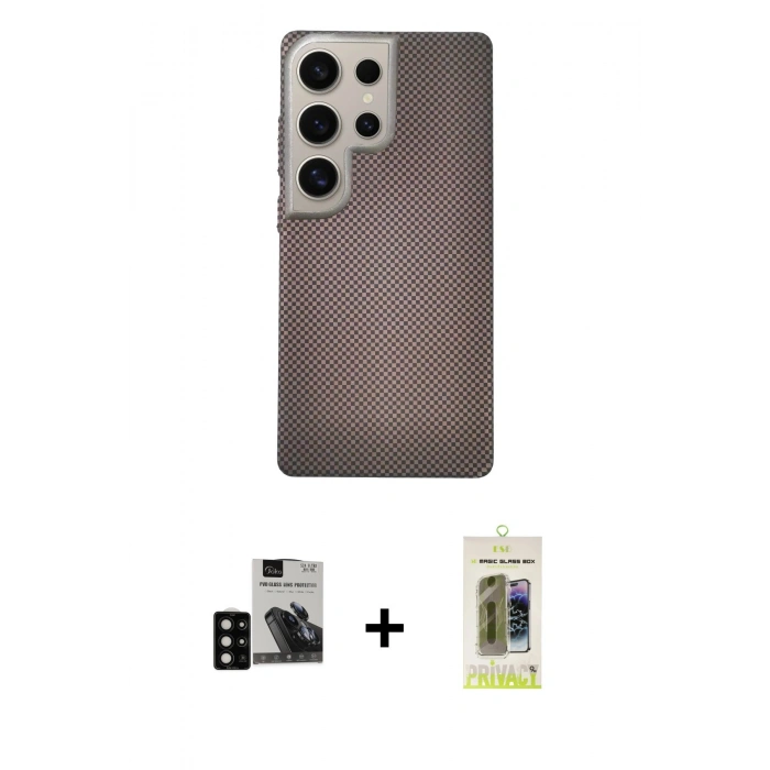 MARSİLYAN™- Galaxy S24 Ultra Kılıf Eksen Prime - Siyah Joko Magic 5D Hayalet Cam + PVD Metal Kamera Lens - SH