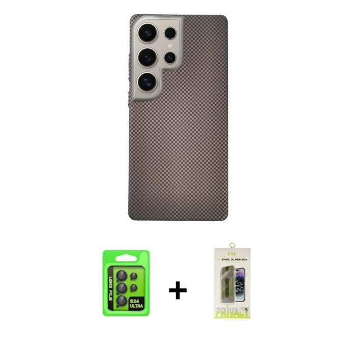 MARSİLYAN™- Galaxy S24 Ultra Kılıf Eksen Prime - Siyah Joko Magic 5D Hayalet Cam + Raze Metal Kamera Lens - SH