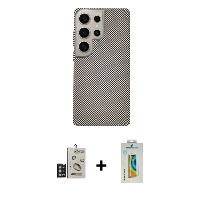 MARSİLYAN™- Galaxy S24 Ultra Kılıf Eksen Prime - Siyah Polymer Nano Ekran Koruyucu + Bilvis Titan Kamera Lens - DNMR