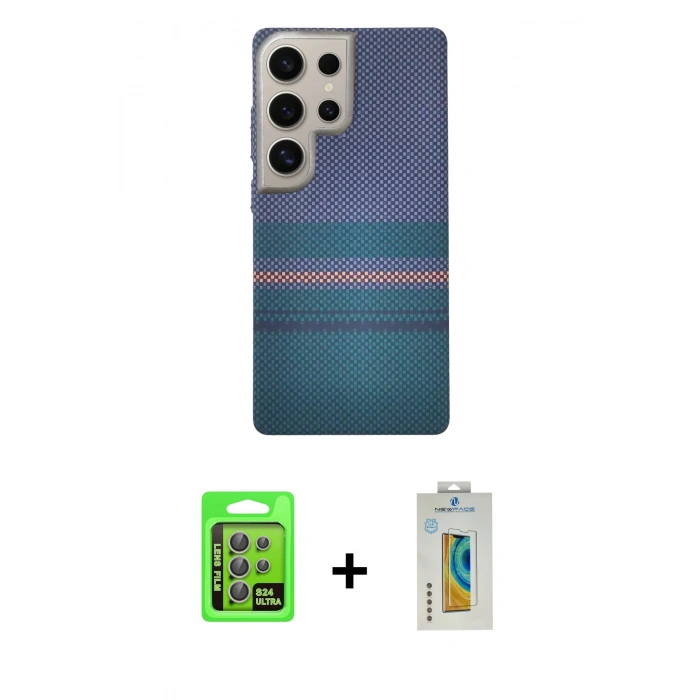 MARSİLYAN™- Galaxy S24 Ultra Kılıf Eksen Prime - Siyah Polymer Nano Ekran Koruyucu + Raze Metal Kamera Lens - GI