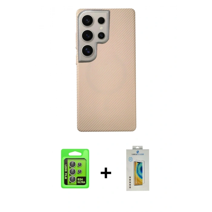MARSİLYAN™- Galaxy S24 Ultra Kılıf Eksen Prime - Siyah Polymer Nano Ekran Koruyucu + Raze Metal Kamera Lens - GI