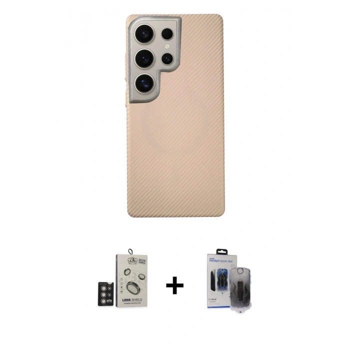 MARSİLYAN™- Galaxy S24 Ultra Kılıf Eksen Prime - Siyah Vanessa Magic Hayalet Cam + Bilvis Titan Kamera Lens - DNMR