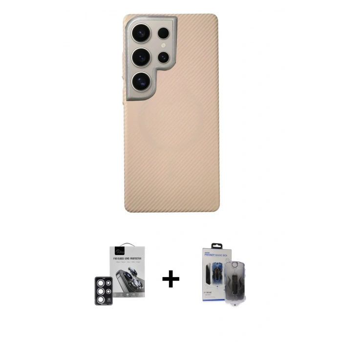 MARSİLYAN™- Galaxy S24 Ultra Kılıf Eksen Prime - Siyah Vanessa Magic Hayalet Cam + PVD Metal Kamera Lens - PE