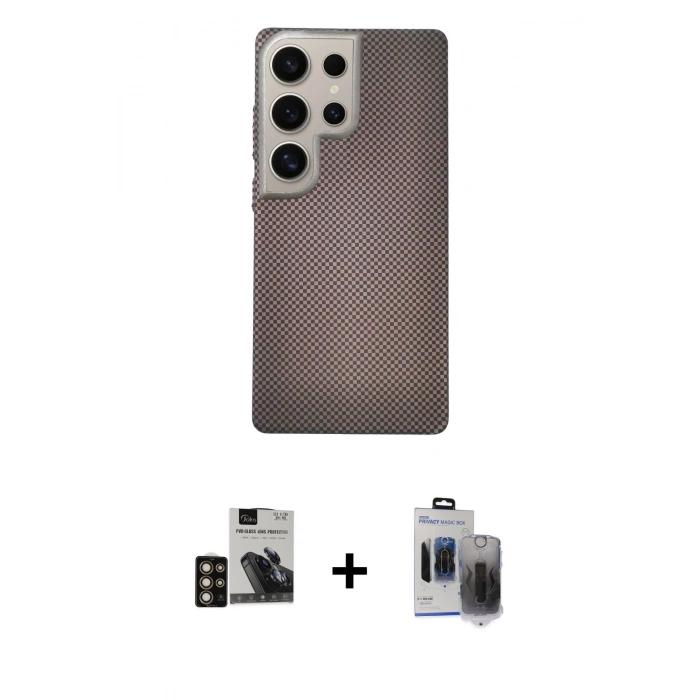 MARSİLYAN™- Galaxy S24 Ultra Kılıf Eksen Prime - Siyah Vanessa Magic Hayalet Cam + PVD Metal Kamera Lens - GD