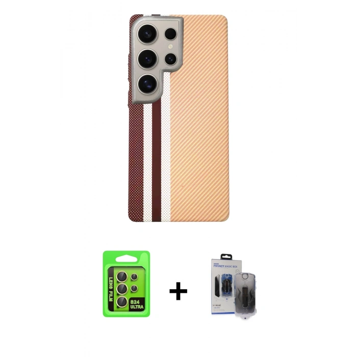 MARSİLYAN™- Galaxy S24 Ultra Kılıf Eksen Prime - Siyah Vanessa Magic Hayalet Cam + Raze Metal Kamera Lens - SI