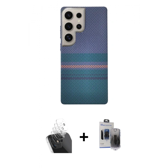MARSİLYAN™- Galaxy S24 Ultra Kılıf Eksen Prime - Siyah Vanessa Magic Hayalet Cam + Şeffaf Kamera Lens Koruma Cam