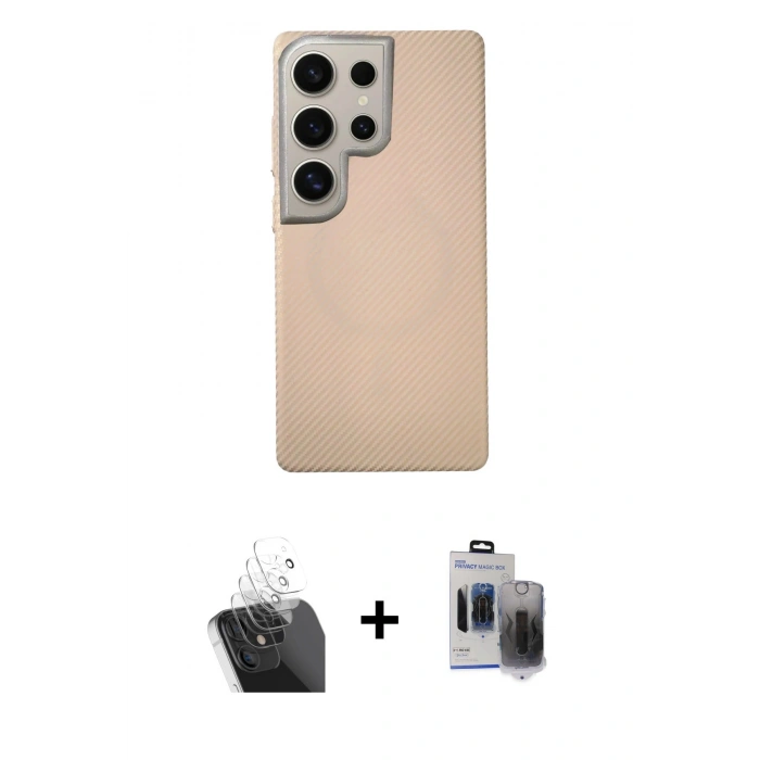 MARSİLYAN™- Galaxy S24 Ultra Kılıf Eksen Prime - Siyah Vanessa Magic Hayalet Cam + Şeffaf Kamera Lens Koruma Cam