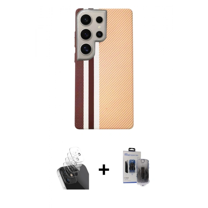 MARSİLYAN™- Galaxy S24 Ultra Kılıf Eksen Prime - Siyah Vanessa Magic Hayalet Cam + Şeffaf Kamera Lens Koruma Cam