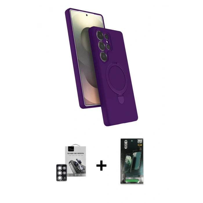 MARSİLYAN™- Galaxy S24 Ultra Kılıf İz Işık Koleksiyonu - Şeffaf 360 Full Body Arka Koruyucu + PVD Metal Kamera Lens - PE