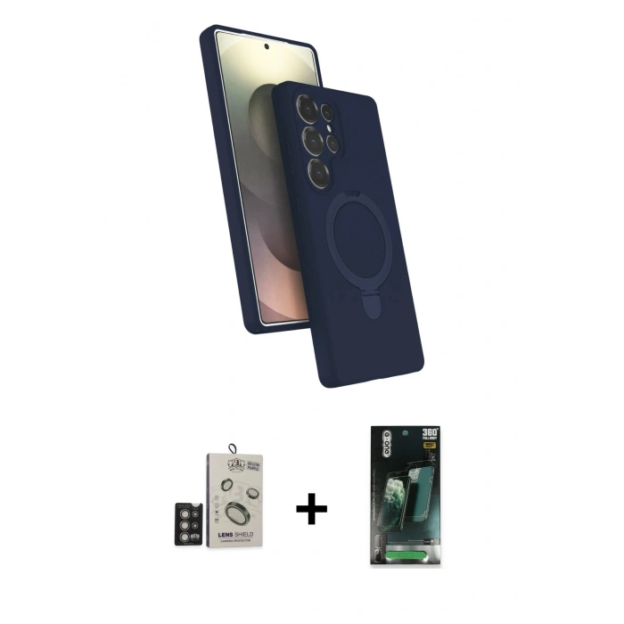 MARSİLYAN™- Galaxy S24 Ultra Kılıf İz Işık Koleksiyonu - Siyah 360 Mat Full Body Arka Koruyucu + Bilvis Titan Kamera Lens - DNMR