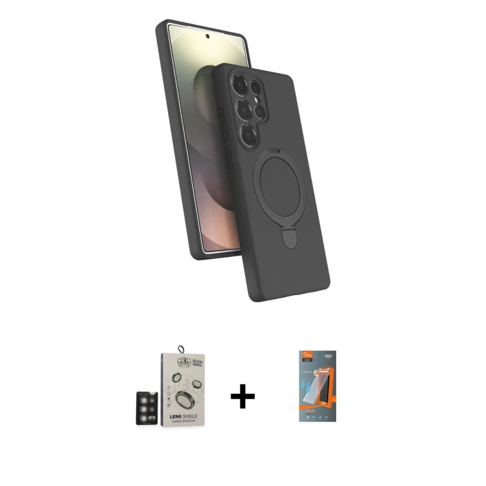 MARSİLYAN™- Galaxy S24 Ultra Kılıf İz Işık Koleksiyonu - Siyah AutoKit 5in1 Fiber Hayalet Polymer Nano Ekran Koruyucu + Bilvis Titan Kamera Lens - DNMR