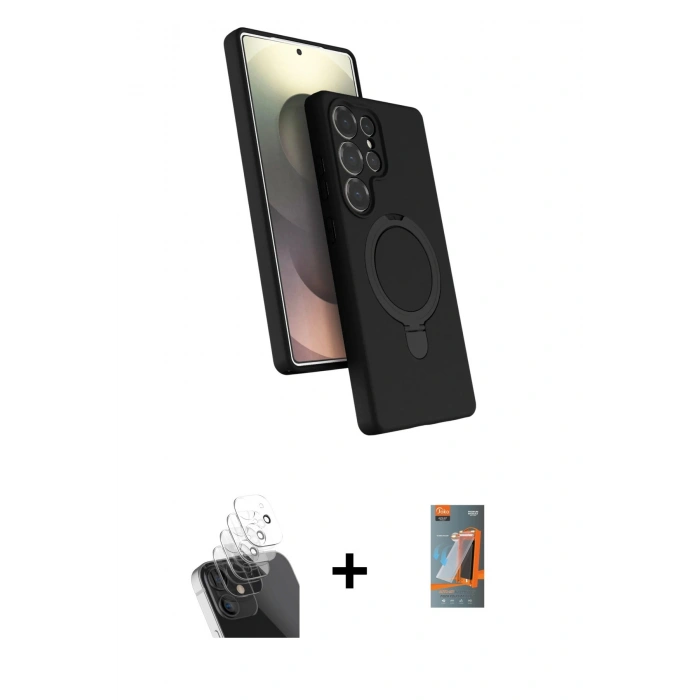 MARSİLYAN™- Galaxy S24 Ultra Kılıf İz Işık Koleksiyonu - Siyah AutoKit 5in1 Fiber Hayalet Polymer Nano Ekran Koruyucu + Kamera Lens Koruma Cam - SF
