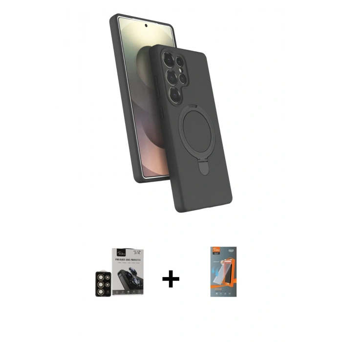 MARSİLYAN™- Galaxy S24 Ultra Kılıf İz Işık Koleksiyonu - Siyah AutoKit 5in1 Fiber Hayalet Polymer Nano Ekran Koruyucu + PVD Metal Kamera Lens - GD