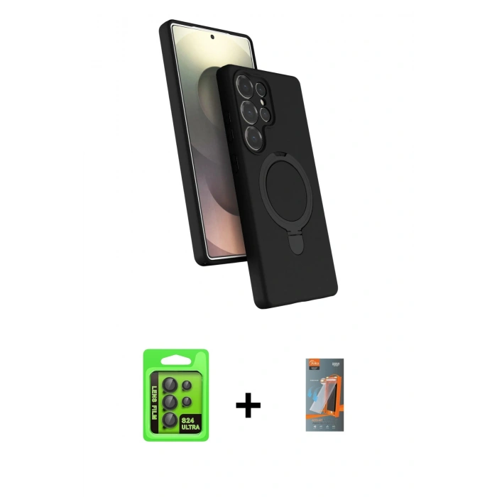 MARSİLYAN™- Galaxy S24 Ultra Kılıf İz Işık Koleksiyonu - Siyah AutoKit 5in1 Fiber Hayalet Polymer Nano Ekran Koruyucu + Raze Metal Kamera Lens - SH