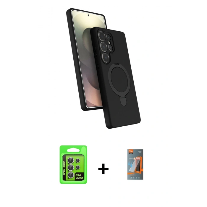 MARSİLYAN™- Galaxy S24 Ultra Kılıf İz Işık Koleksiyonu - Siyah AutoKit 5in1 Fiber Hayalet Polymer Nano Ekran Koruyucu + Raze Metal Kamera Lens - GS