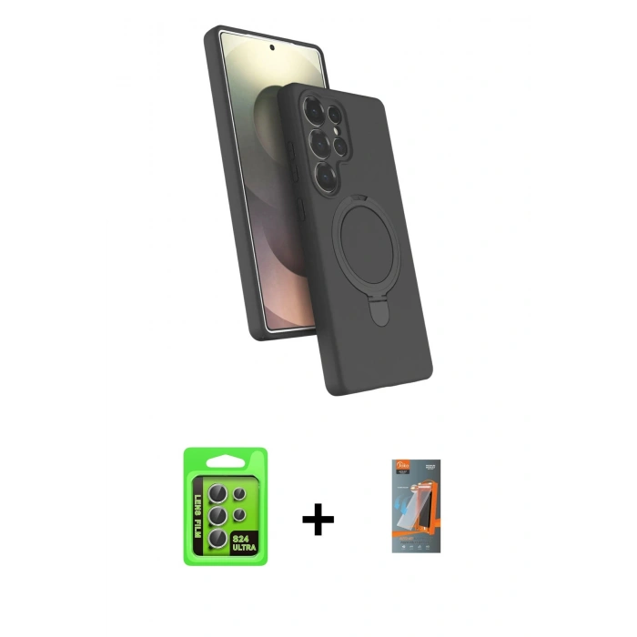 MARSİLYAN™- Galaxy S24 Ultra Kılıf İz Işık Koleksiyonu - Siyah AutoKit 5in1 Fiber Hayalet Polymer Nano Ekran Koruyucu + Raze Metal Kamera Lens - GS