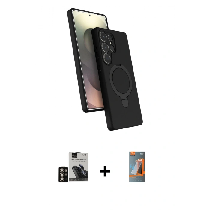 MARSİLYAN™- Galaxy S24 Ultra Kılıf İz Işık Koleksiyonu - Siyah AutoKit 5in1 Fiber Hayalet Polymer Nano Ekran Koruyucu + PVD Metal Kamera Lens - GD