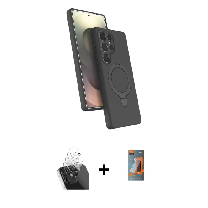 MARSİLYAN™- Galaxy S24 Ultra Kılıf İz Işık Koleksiyonu - Siyah AutoKit 5in1 Fiber Hayalet Polymer Nano Ekran Koruyucu + Kamera Lens Koruma Cam - SF