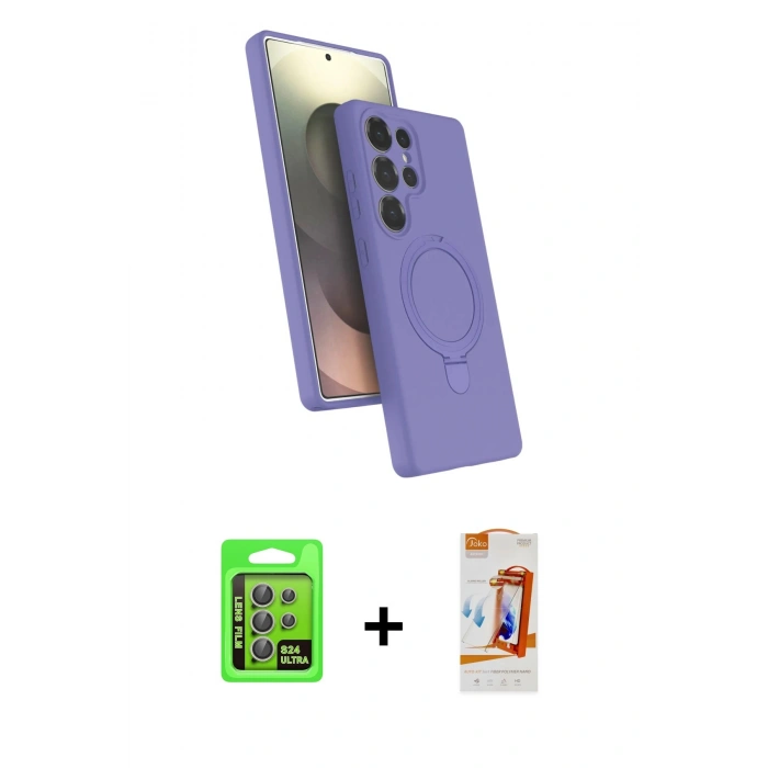 MARSİLYAN™- Galaxy S24 Ultra Kılıf İz Işık Koleksiyonu - Siyah AutoKit 5in1 Fiber Polymer Nano Ekran Koruyucu + Raze Metal Kamera Lens - GI
