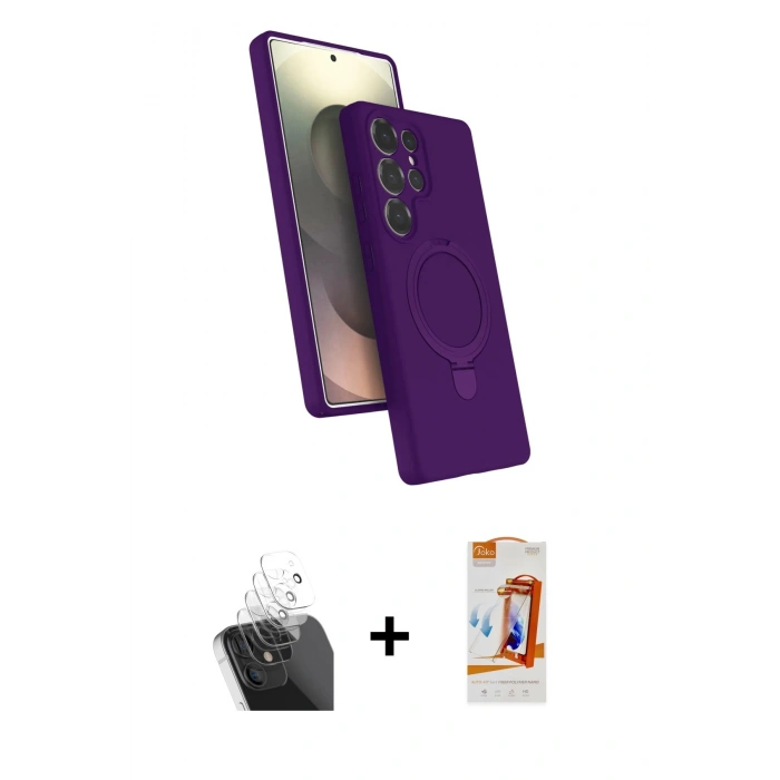 MARSİLYAN™- Galaxy S24 Ultra Kılıf İz Işık Koleksiyonu - Siyah AutoKit 5in1 Fiber Polymer Nano Ekran Koruyucu + Kamera Lens Koruma Cam - SF