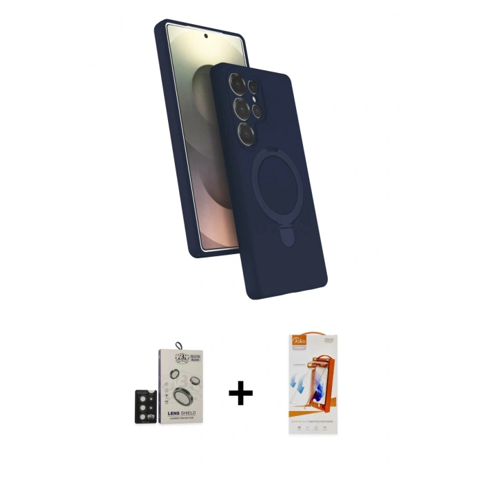 MARSİLYAN™- Galaxy S24 Ultra Kılıf İz Işık Koleksiyonu - Siyah AutoKit 5in1 Fiber Polymer Nano Ekran Koruyucu + Bilvis Titan Kamera Lens - SH