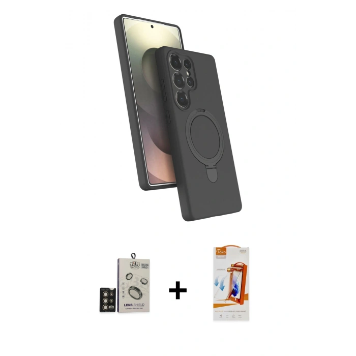 MARSİLYAN™- Galaxy S24 Ultra Kılıf İz Işık Koleksiyonu - Siyah AutoKit 5in1 Fiber Polymer Nano Ekran Koruyucu + Bilvis Titan Kamera Lens - GD