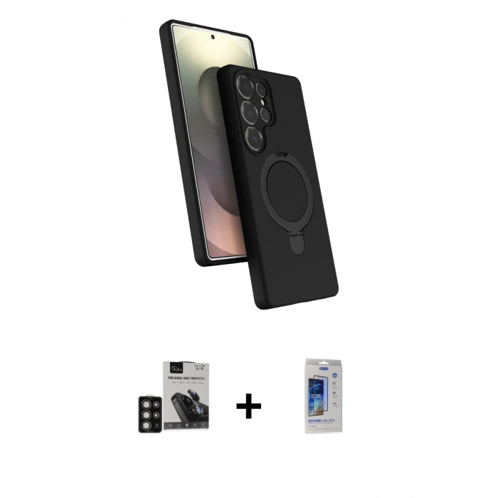 MARSİLYAN™- Galaxy S24 Ultra Kılıf İz Işık Koleksiyonu - Siyah Durable Full Glue Curved Cam + PVD Metal Kamera Lens - DNMR