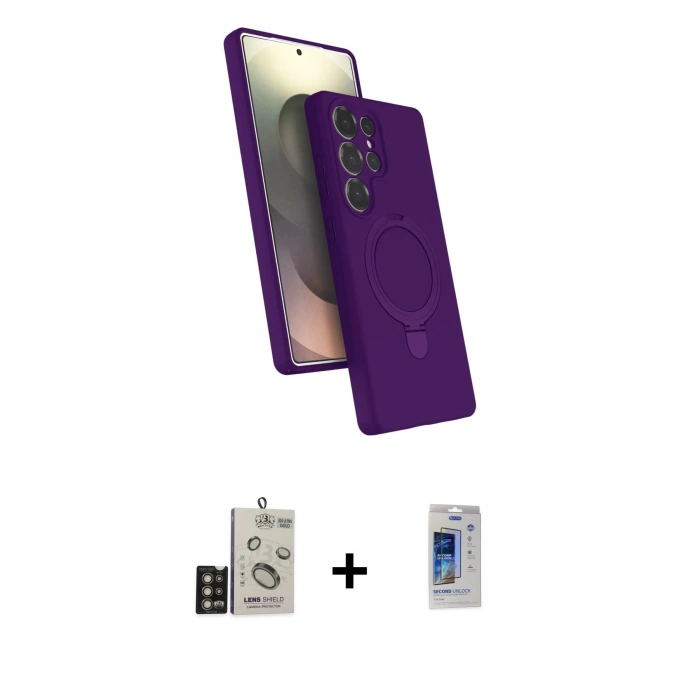 MARSİLYAN™- Galaxy S24 Ultra Kılıf İz Işık Koleksiyonu - Siyah Durable Full Glue Curved Cam + Bilvis Titan Kamera Lens - GD