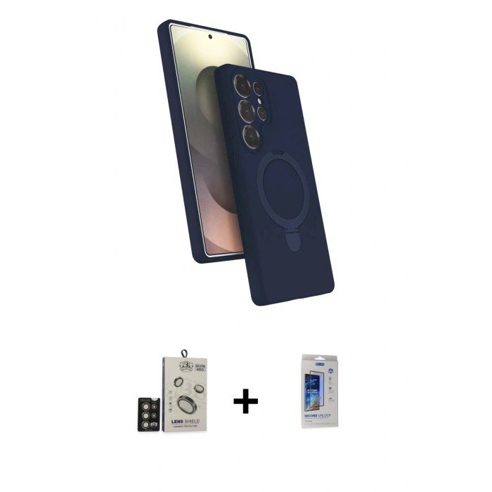 MARSİLYAN™- Galaxy S24 Ultra Kılıf İz Işık Koleksiyonu - Siyah Durable Full Glue Curved Cam + Bilvis Titan Kamera Lens - GD