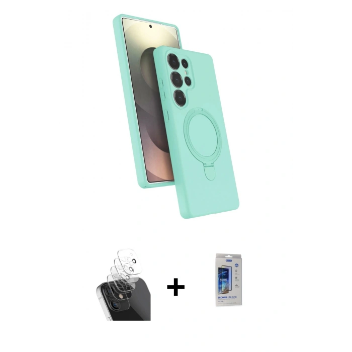 MARSİLYAN™- Galaxy S24 Ultra Kılıf İz Işık Koleksiyonu - Siyah Durable Full Glue Curved Cam + Şeffaf Kamera Lens Koruma Cam