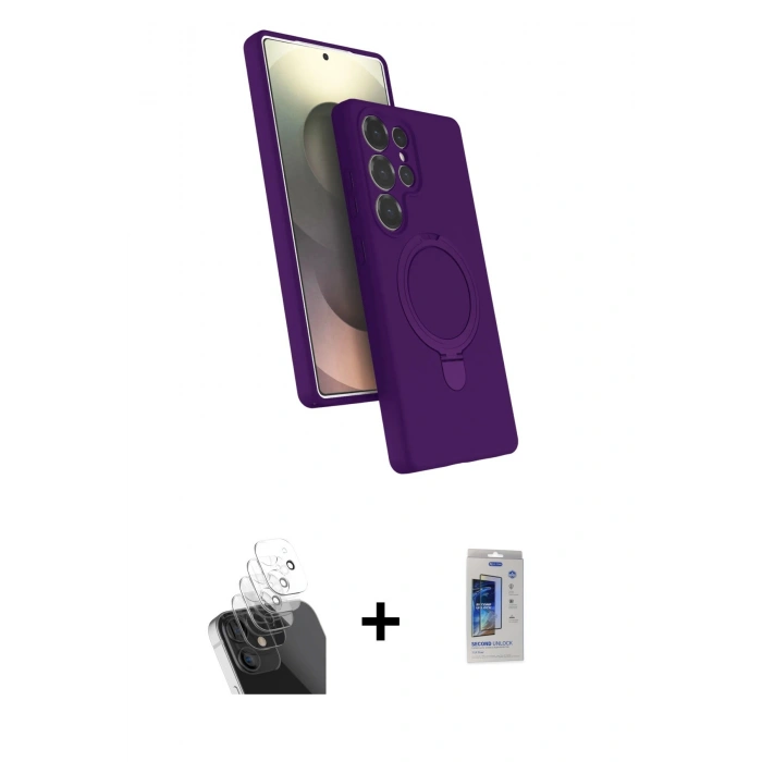 MARSİLYAN™- Galaxy S24 Ultra Kılıf İz Işık Koleksiyonu - Siyah Durable Full Glue Curved Cam + Şeffaf Kamera Lens Koruma Cam
