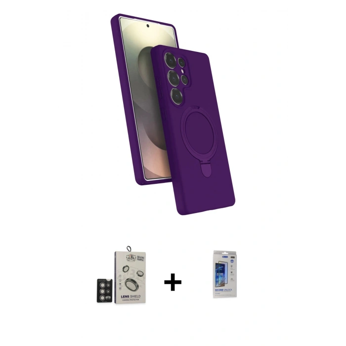 MARSİLYAN™- Galaxy S24 Ultra Kılıf İz Işık Koleksiyonu - Siyah Durable Full Glue Curved Hayalet Cam + Bilvis Titan Kamera Lens - DNMR
