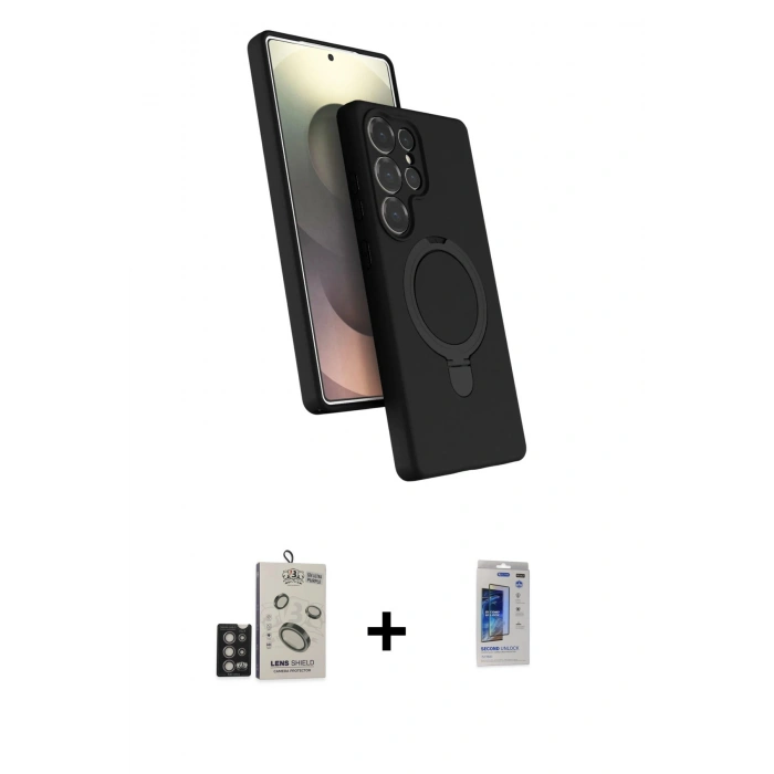 MARSİLYAN™- Galaxy S24 Ultra Kılıf İz Işık Koleksiyonu - Siyah Durable Full Glue Curved Hayalet Cam + Bilvis Titan Kamera Lens - DNMR