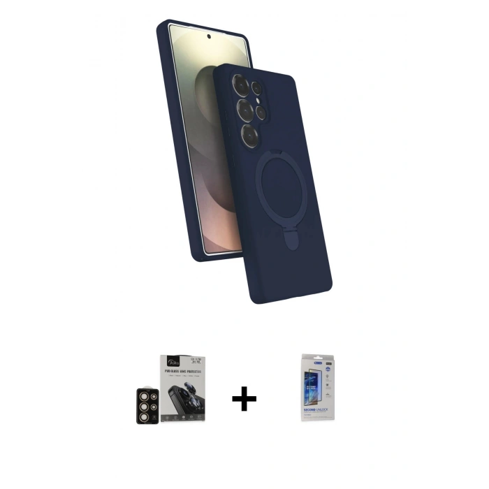MARSİLYAN™- Galaxy S24 Ultra Kılıf İz Işık Koleksiyonu - Siyah Durable Full Glue Curved Hayalet Cam + PVD Metal Kamera Lens - GD