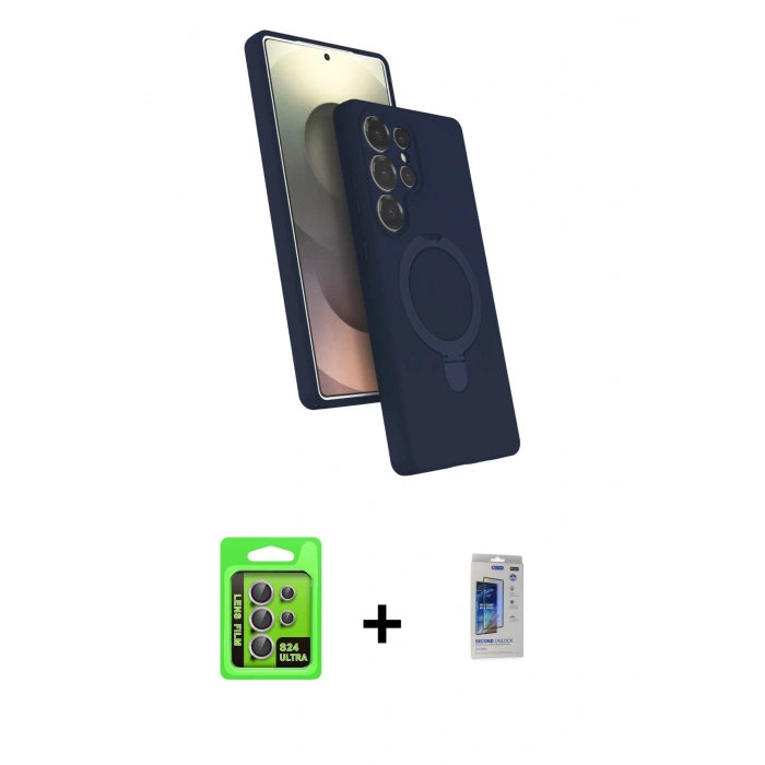 MARSİLYAN™- Galaxy S24 Ultra Kılıf İz Işık Koleksiyonu - Siyah Durable Full Glue Curved Hayalet Cam + Raze Metal Kamera Lens - MR
