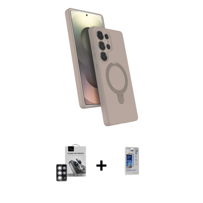 MARSİLYAN™- Galaxy S24 Ultra Kılıf İz Işık Koleksiyonu - Siyah Durable Full Glue Curved Hayalet Cam + PVD Metal Kamera Lens - PE