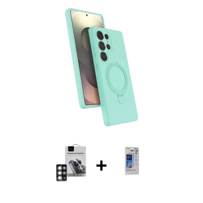 MARSİLYAN™- Galaxy S24 Ultra Kılıf İz Işık Koleksiyonu - Siyah Durable Full Glue Curved Hayalet Cam + PVD Metal Kamera Lens - PE