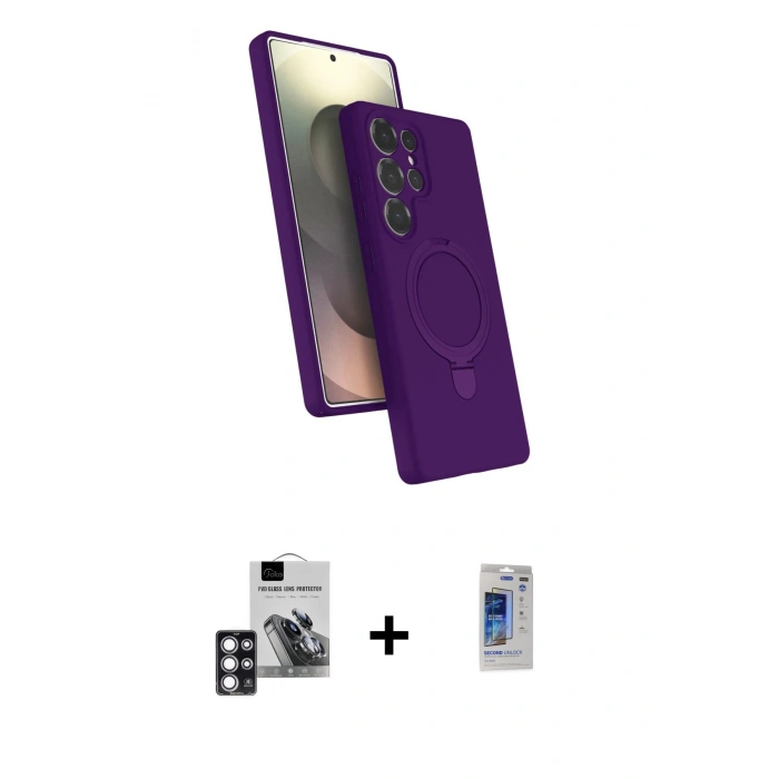 MARSİLYAN™- Galaxy S24 Ultra Kılıf İz Işık Koleksiyonu - Siyah Durable Full Glue Curved Hayalet Cam + PVD Metal Kamera Lens - PE