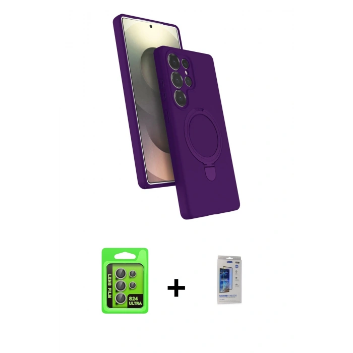 MARSİLYAN™- Galaxy S24 Ultra Kılıf İz Işık Koleksiyonu - Siyah Durable Full Glue Curved Hayalet Cam + Raze Metal Kamera Lens - GI