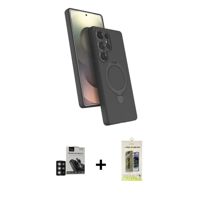 MARSİLYAN™- Galaxy S24 Ultra Kılıf İz Işık Koleksiyonu - Siyah Joko Magic 5D Hayalet Cam + PVD Metal Kamera Lens - DNMR