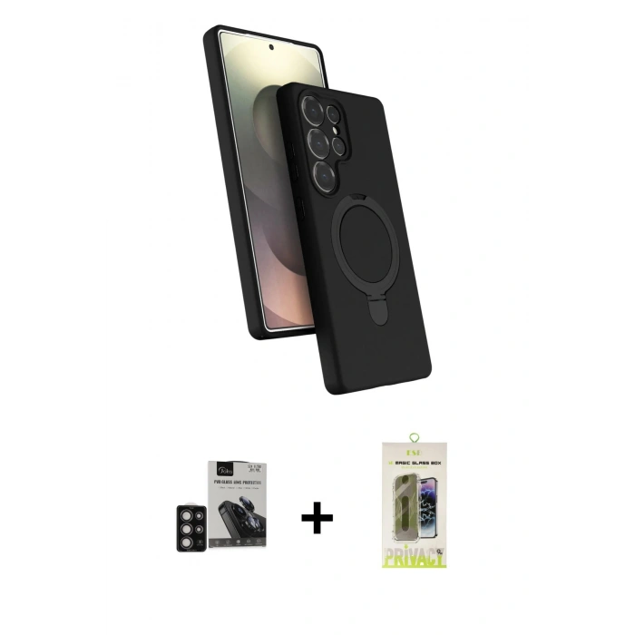 MARSİLYAN™- Galaxy S24 Ultra Kılıf İz Işık Koleksiyonu - Siyah Joko Magic 5D Hayalet Cam + PVD Metal Kamera Lens - DNMR