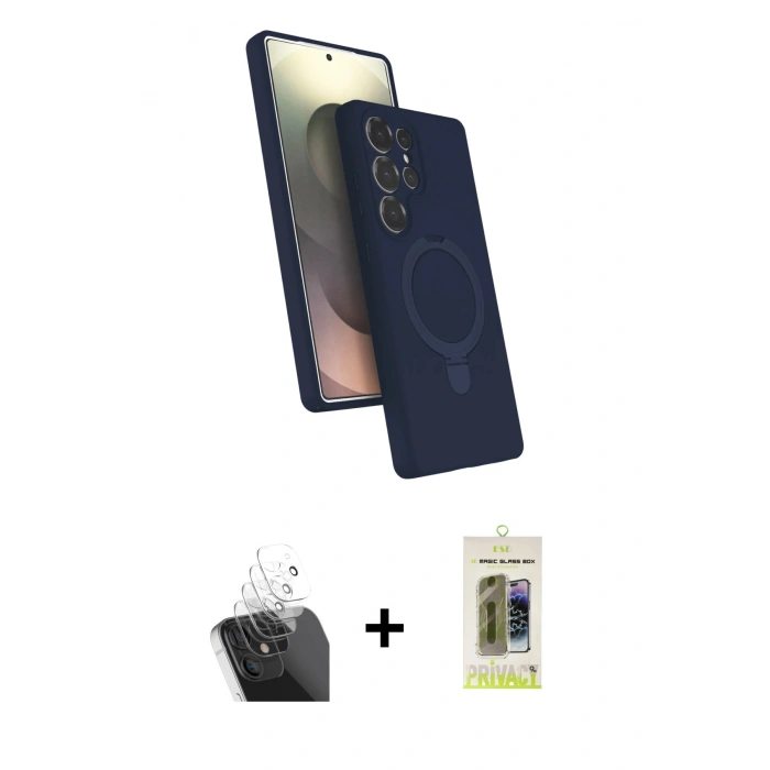 MARSİLYAN™- Galaxy S24 Ultra Kılıf İz Işık Koleksiyonu - Siyah Joko Magic 5D Hayalet Cam + Kamera Lens Koruma Cam - SF