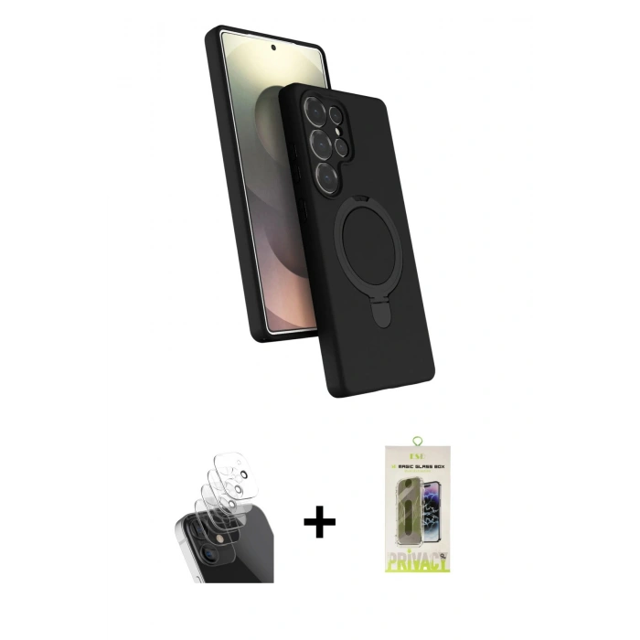 MARSİLYAN™- Galaxy S24 Ultra Kılıf İz Işık Koleksiyonu - Siyah Joko Magic 5D Hayalet Cam + Kamera Lens Koruma Cam - SF