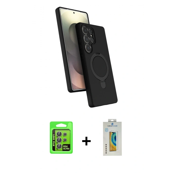 MARSİLYAN™- Galaxy S24 Ultra Kılıf İz Işık Koleksiyonu - Siyah Polymer Nano Ekran Koruyucu + Raze Metal Kamera Lens - GI